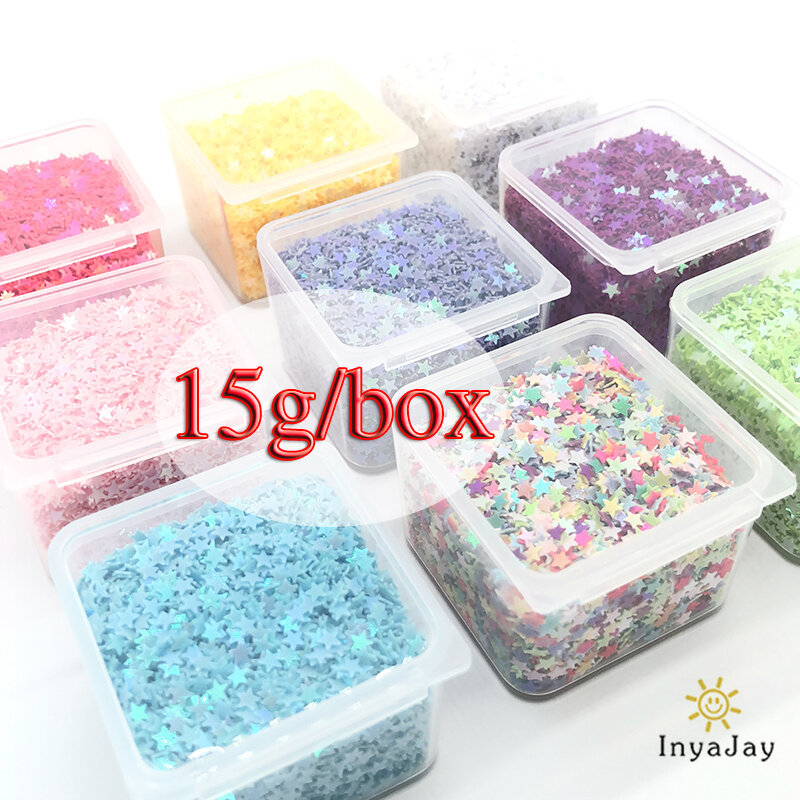 Inyajay Loose Sequins 15g/Box Star Shape DIY Scrapbooking Paillette Sewing Craft/PVC Flat Nail Art Manicure/Decoration Confetti