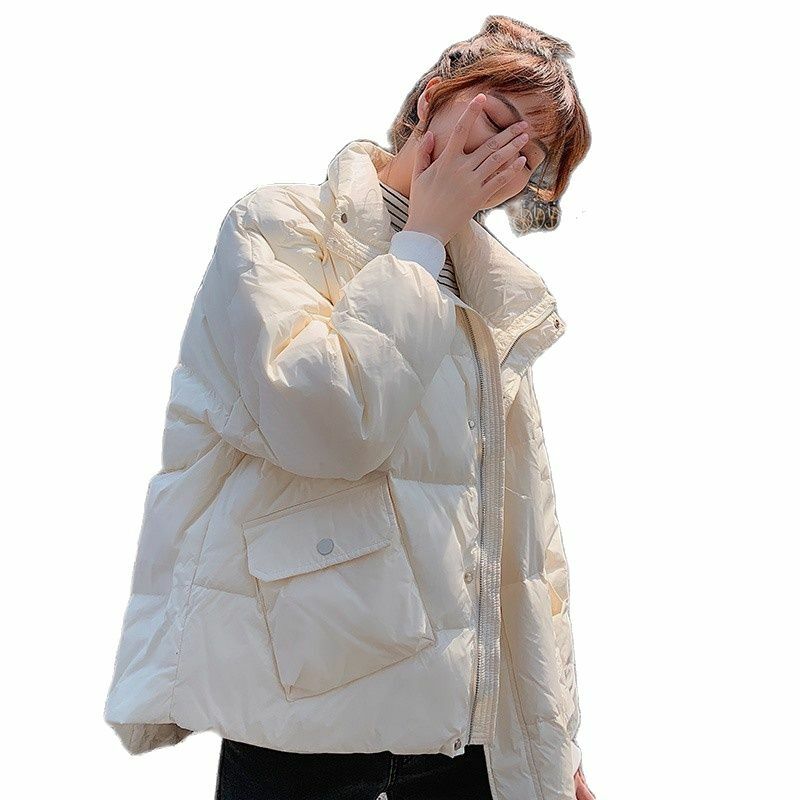 2021 nowa kurtka puchowa kobiety krótki koreański moda luźny, biały kurtki z puchu kaczego Student zimowe kurtki odzież dla dziewczynek D148