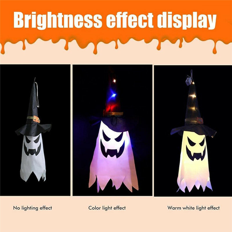 Halloween Decoratie Led Knipperlicht Gypsophila Ghost Festival Dress Up Halloween Gloeiende Wizard Ghost Hoed Lamp Decor