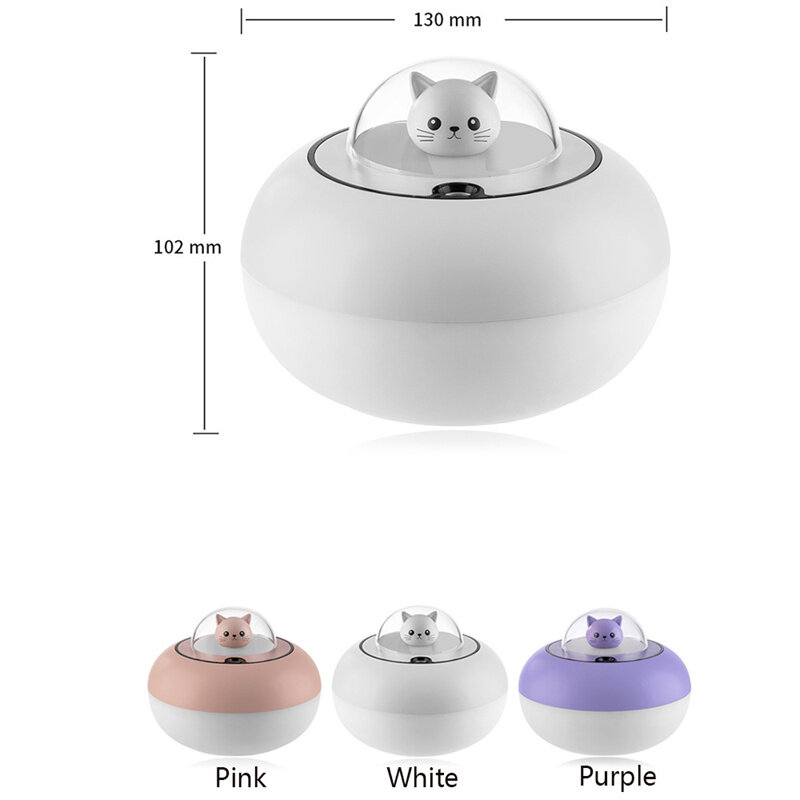 Humidificador de aire ultrasónico para gatos, difusor de aceites aromáticos, lámpara LED de Color romántico, USB, 300ml