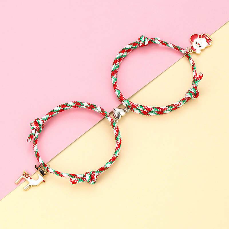 Ensemble de bracelets magnétiques en émail pour Couple, 2 pièces, breloques, corde d'attraction, pendentif de Couple, bijoux de noël 2022