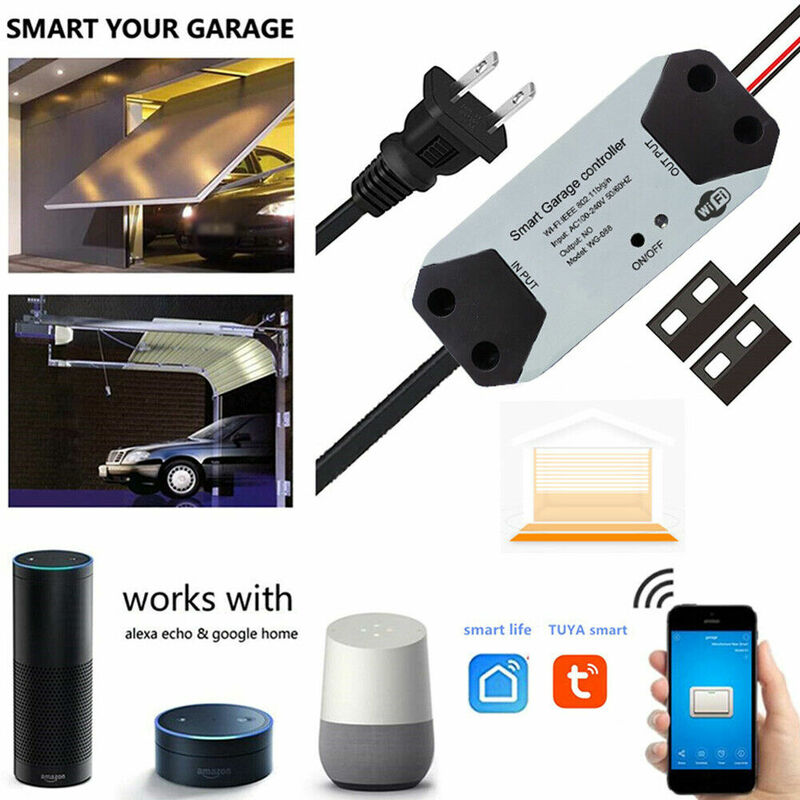 WiFi Switch Smart Garage Door Opener Controller Work With Alexa Echo Google Home Smart Life Tuya APP Control No Hub Require