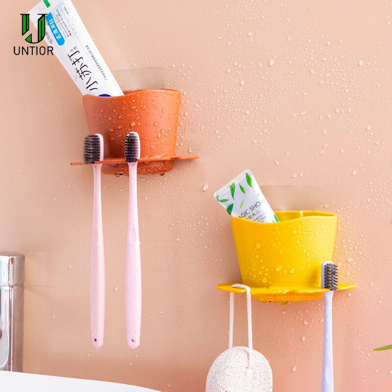 UNTIOR Plastic Toothbrush Holder Toothpaste Storage Rack Shaver Tooth Brush Dispenser Bathroom Organizer Accessories Set Tools