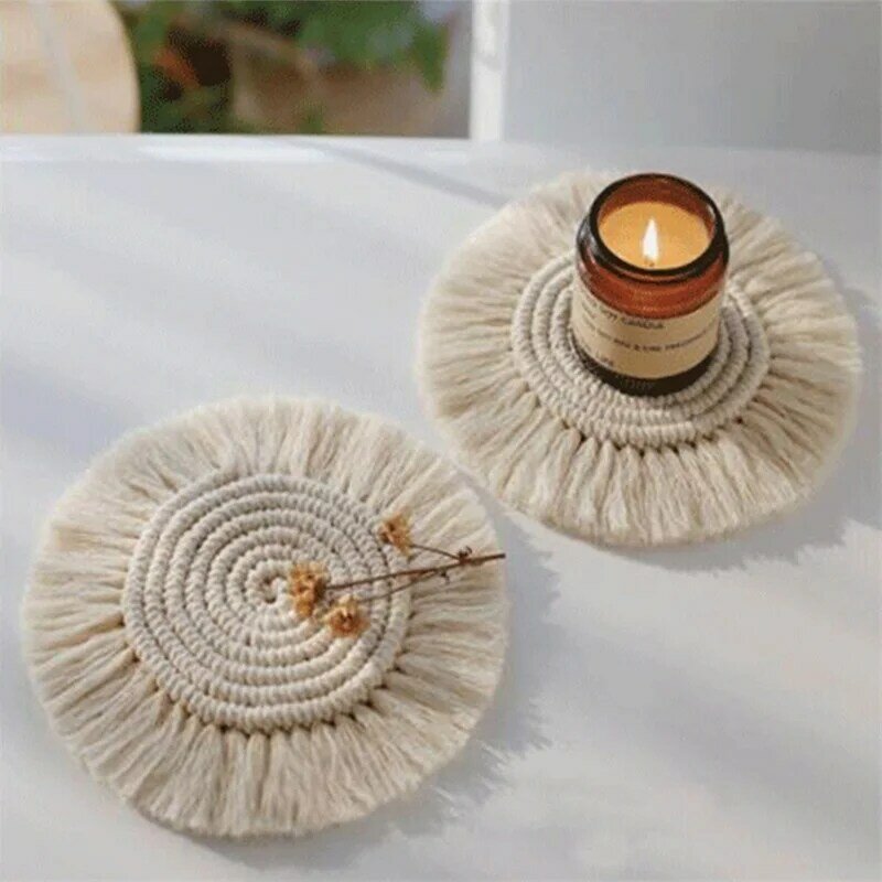 Casa criativa coaster trança de algodão artesanal macrame cup coxim estilo bohemia antiderrapante copo tapete novo
