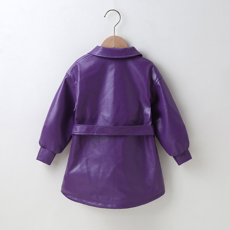 New Fashion Spring Autumn Pu Leather Jackets Baby Girls Solid Color Single-breasted Dress Coats Children Outerwear Clothes