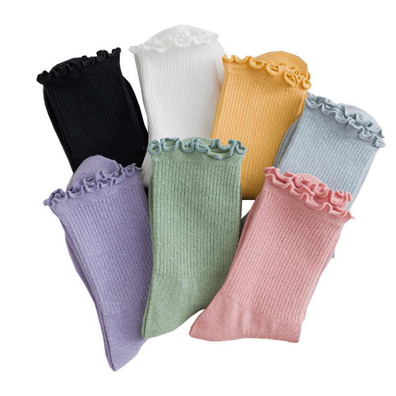 Instagram-Calcetines de algodón para mujer, medias de Color sólido a la moda, informales, amarillo, blanco, verde, rosa y púrpura