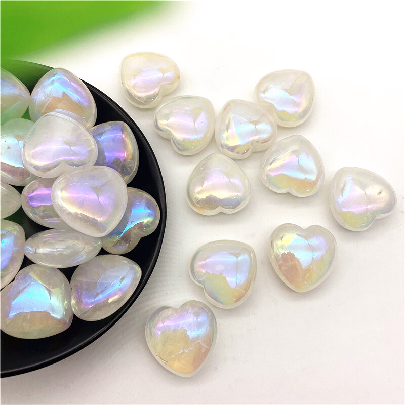 1PC Electroplate Aura Natural White Crystal Heart Shaped  Mineral Quartz Raw Healing Stone Rock Crystals and Stones Healing