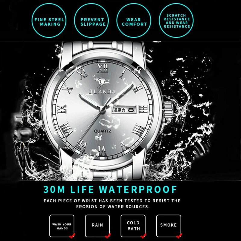 Relógio de pulso à prova dwaterproof água relógio de pulso luminoso relógios de aço inoxidável marca topo de luxo