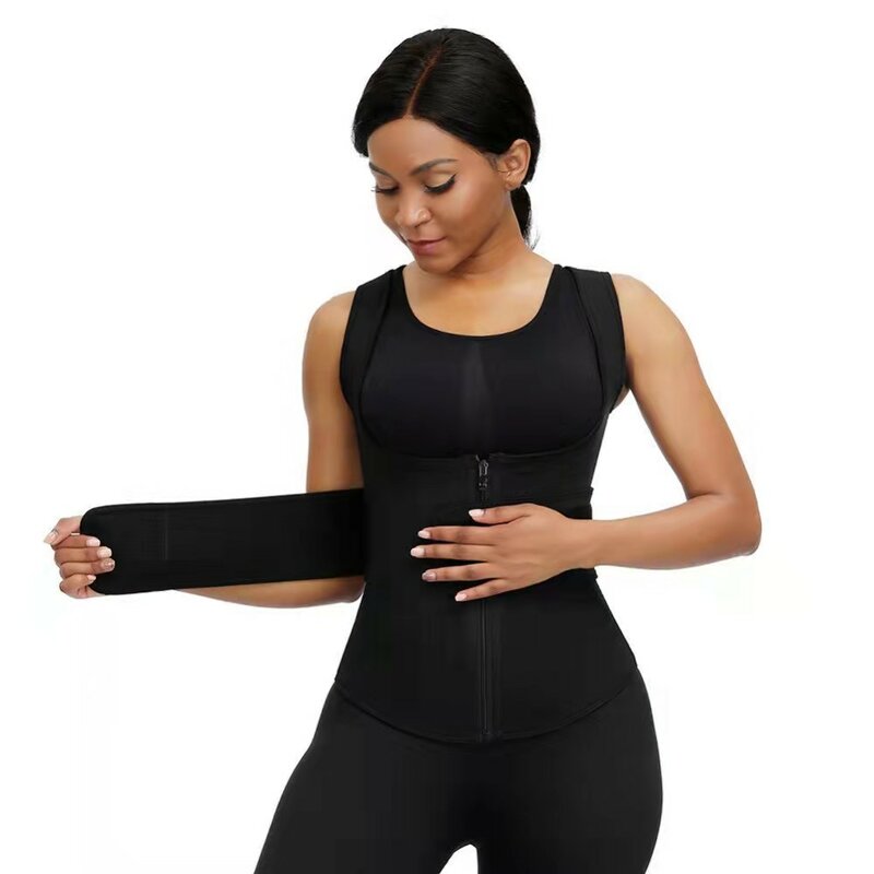United States Women Sweat Waist Shaper Trainer Vest Shapewear Slimming Vest Waist Trainer Corset Gym Fitness Workout Zipper