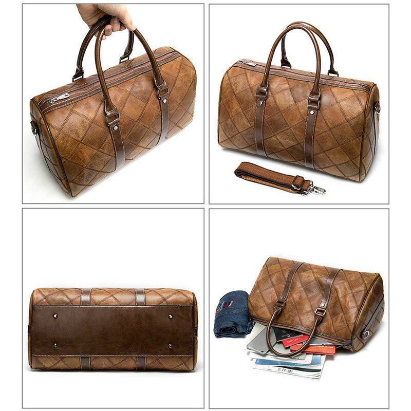 WESTAL-bolsas de viaje para hombre, bolsa de lona de cuero genuino, maleta y bolso de viaje, bolsas de equipaje de mano grandes/FIN DE SEMANA