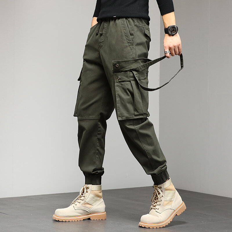 Pantalones Cargo informales para hombre, Pantalón de algodón ajustado con múltiples bolsillos, alta calidad, talla grande, otoño e invierno, 2021