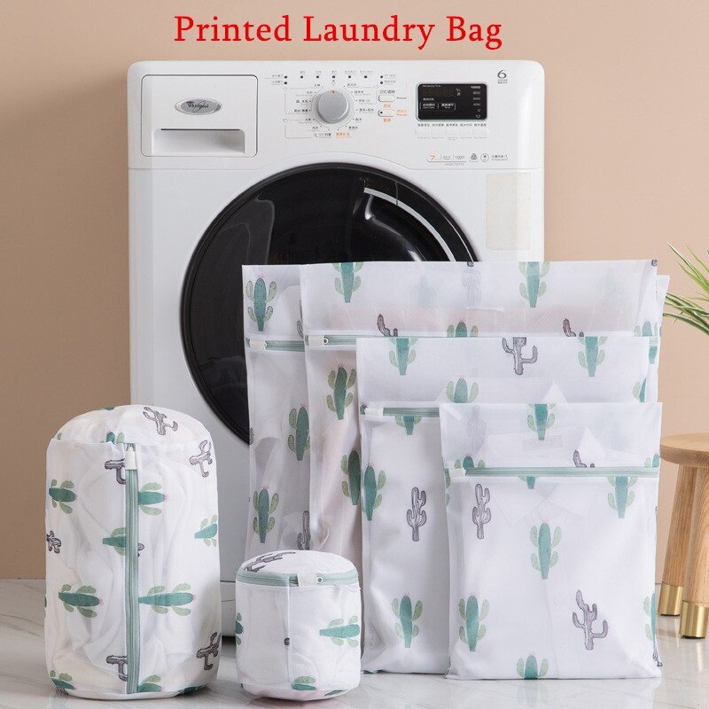 Bolsa de lavandería con estampado de Cactus de malla fina blanca, bolsa de almacenamiento de poliéster espesante, antideformación, lavado de sujetador, 6 tipos