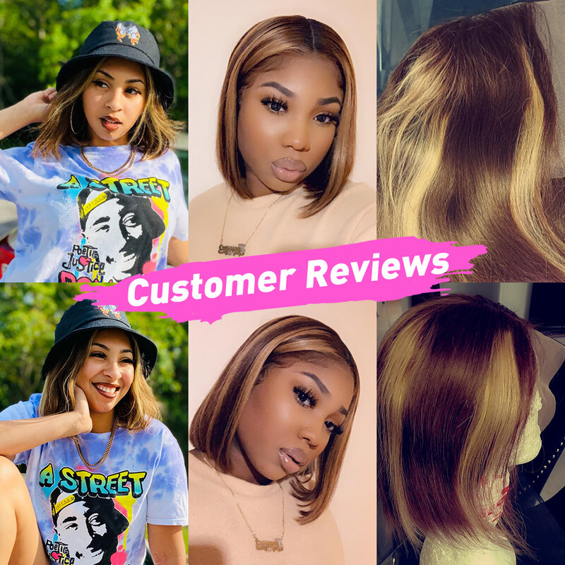 Highlight Wig Human Hair Short Bob Wig 13x4 HD Transparent Lace Wig Straight Lace Frontal Wigs For Women 4x4 Lace Wig Preplucked