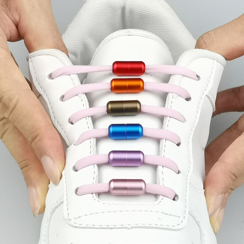 Cordones de goma con cierre de Metal para hombre y mujer, cordones elásticos redondos para zapatos, especiales, 23 colores, 1 par