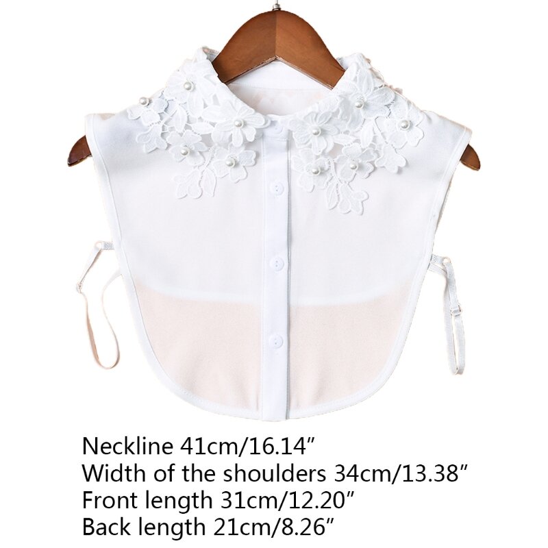 Collar falso decorativo, perla, abalorios, solapa Floral hueca, Media camisa, Dickey L41B
