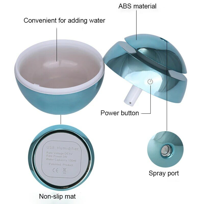 Увлажнитель-ароматизатор воздуха ультразвуковой, 130 мл, USB