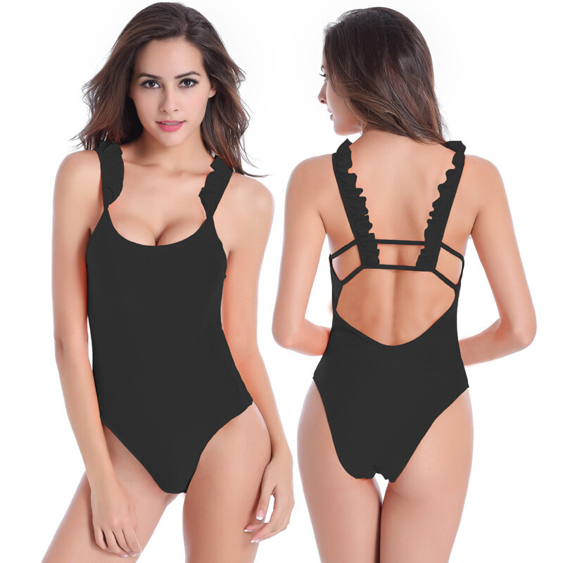 2021 nowy jednoczęściowy strój kąpielowy kobiety wymienny z miseczkami na piersi Plus rozmiar stroje kąpielowe bez pleców, falowana strój kąpielowy trójkąt wysokiej talii Bikini
