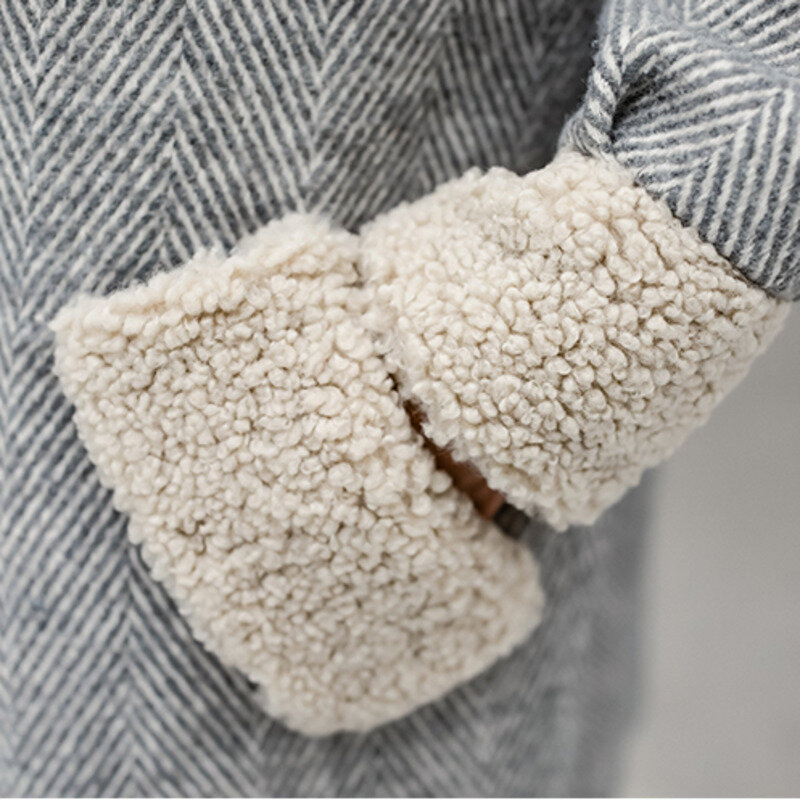 Abrigo de lana con cuello de cordero para Mujer, Abrigo grueso de longitud media, con doble botonadura, para Invierno, 2021