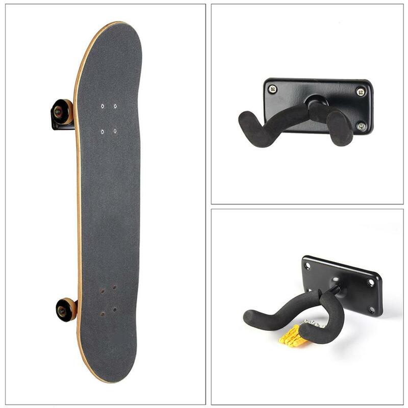 Suporte de parede para skateboard e longboard, fivela de metal antiderrapante para guitarras acústicas e elétricas