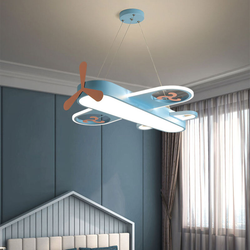 Modern Blue Pink Aircraft LED Chandelier for Bedroom Living Dining Children's Baby Room Nursery Nordic Indoor Decoration Light