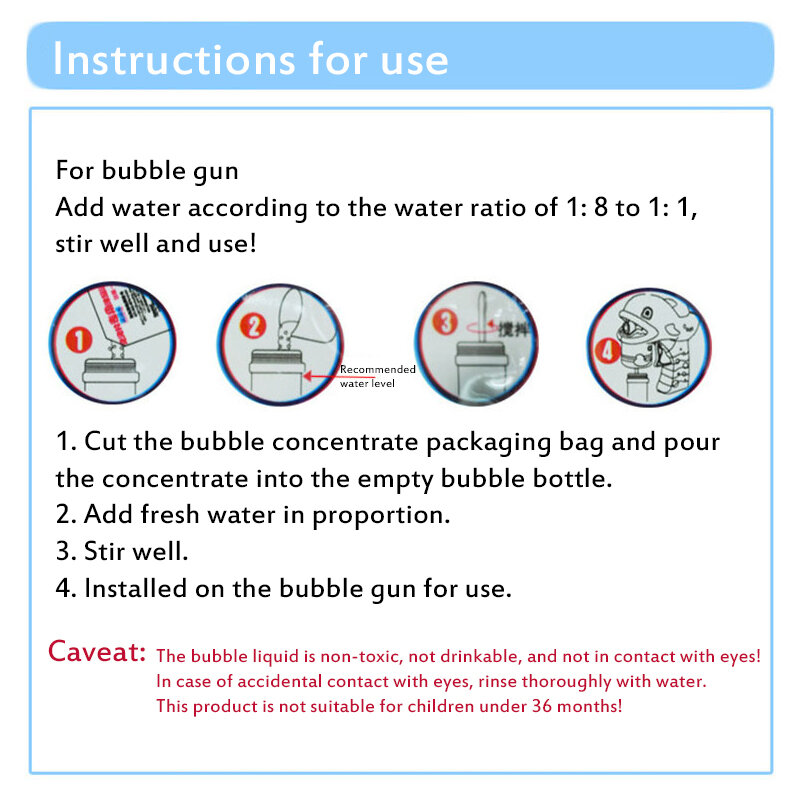 10 paquets de liquide à bulles concentré pour enfants, accessoires de pistolet à bulles Non toxique pour bébé, drôle d'eau savonneuse, cadeau d'intérieur et d'extérieur pour fête à la plage