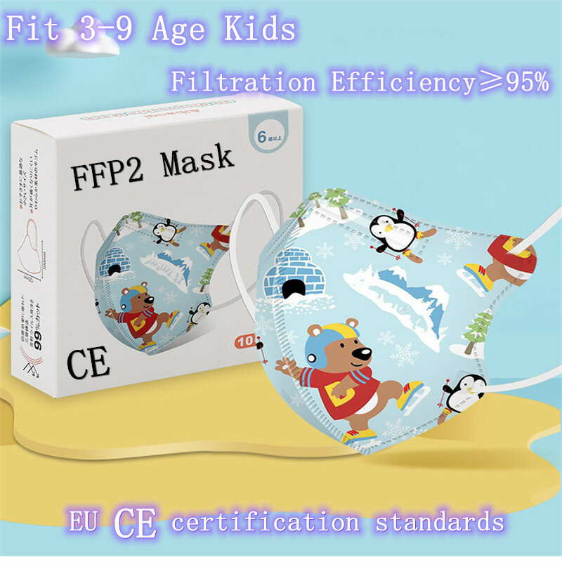 Mascarilla FFP2 de 4 capas para niños, máscara KN95, respirador, compatible con 3-9 años, 50/100 piezas