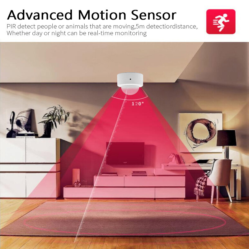 Sensor inteligente de detecção de movimento zigbee, com 1/2/peças, segurança antifurto, alarme em tempo real via app tuya smartlife, zigbee hub