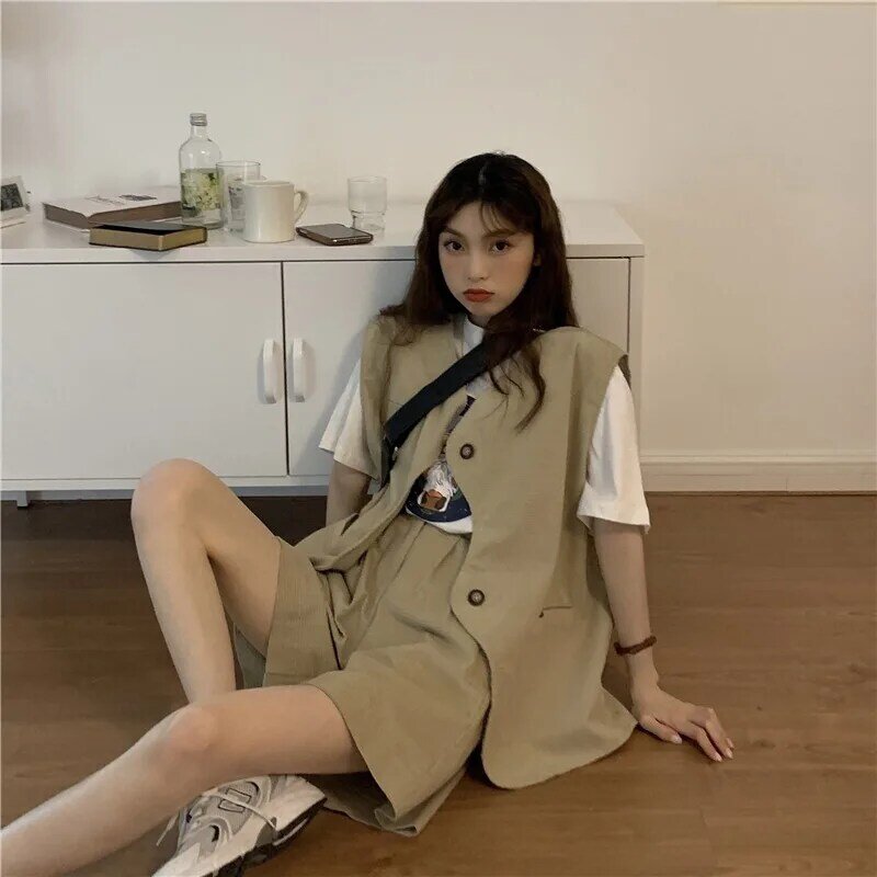 Vestido colete feminino colete exterior 2021 novo verão estilo coreano solto design internet celebridade sem mangas colete