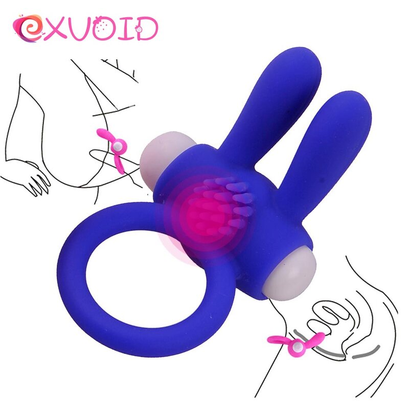 Exvoid anel vibrador rabbit, anel de silicone retardante, estimulador de clitóris com elástico vibratório, brinquedo sexual para homens