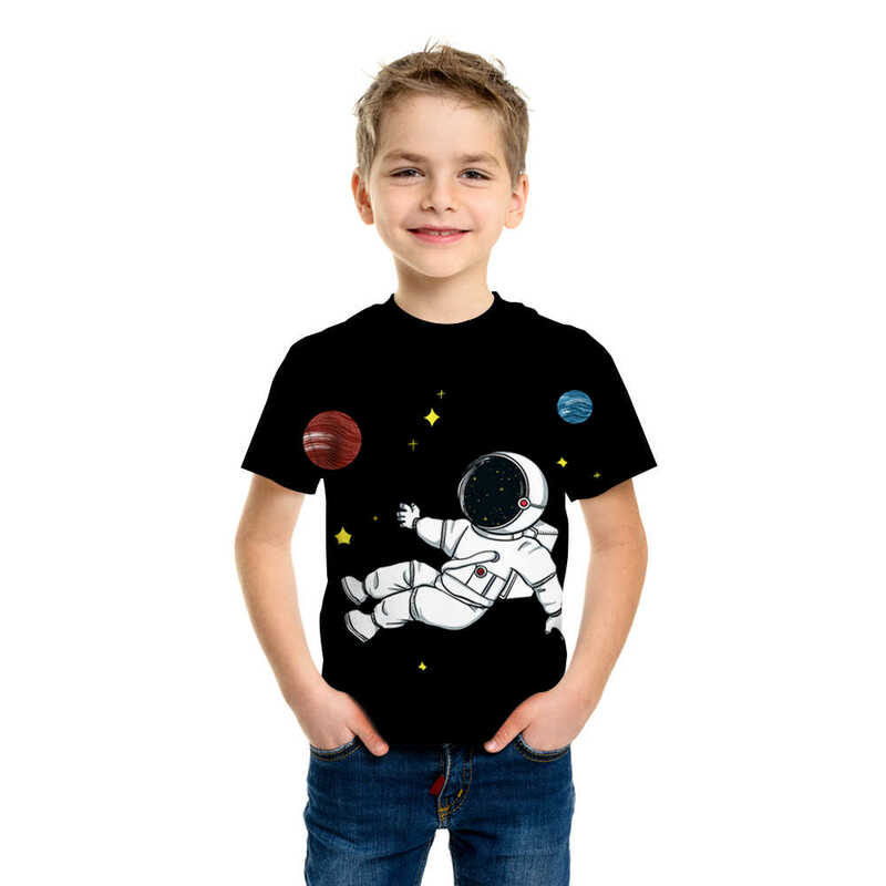 Camiseta con estampado 3d de astronauta de la galaxia espacial para niños, camiseta con diseño de Luna estrellada de moda, cuello redondo, verano 2021