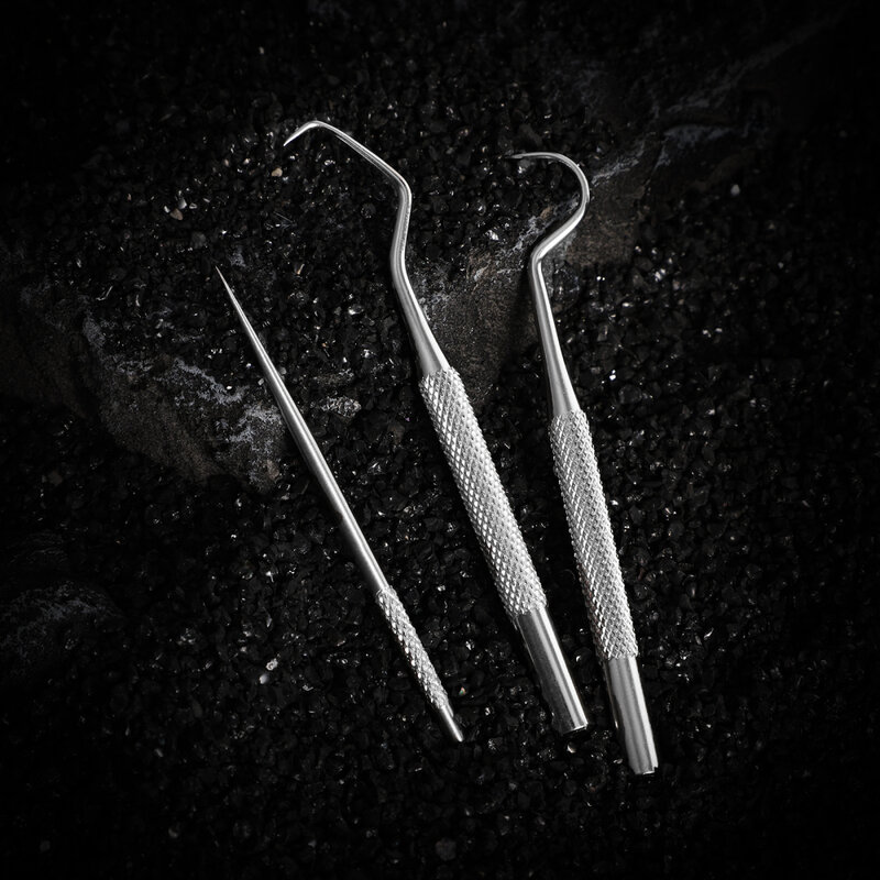 MILISTEN Edelstahl Zahnstocher Kit 3 Pack Zähne Reinigung Werkzeuge Edelstahl Set Besteht Aus 1 Gerade Zahnstocher und 2 E