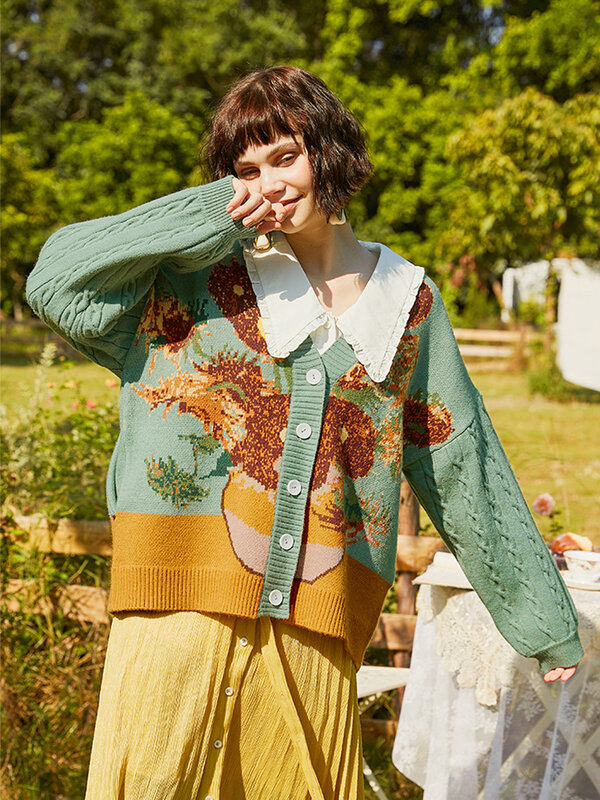 2022 primavera feminino vintage solto artístico mão pintado suéter