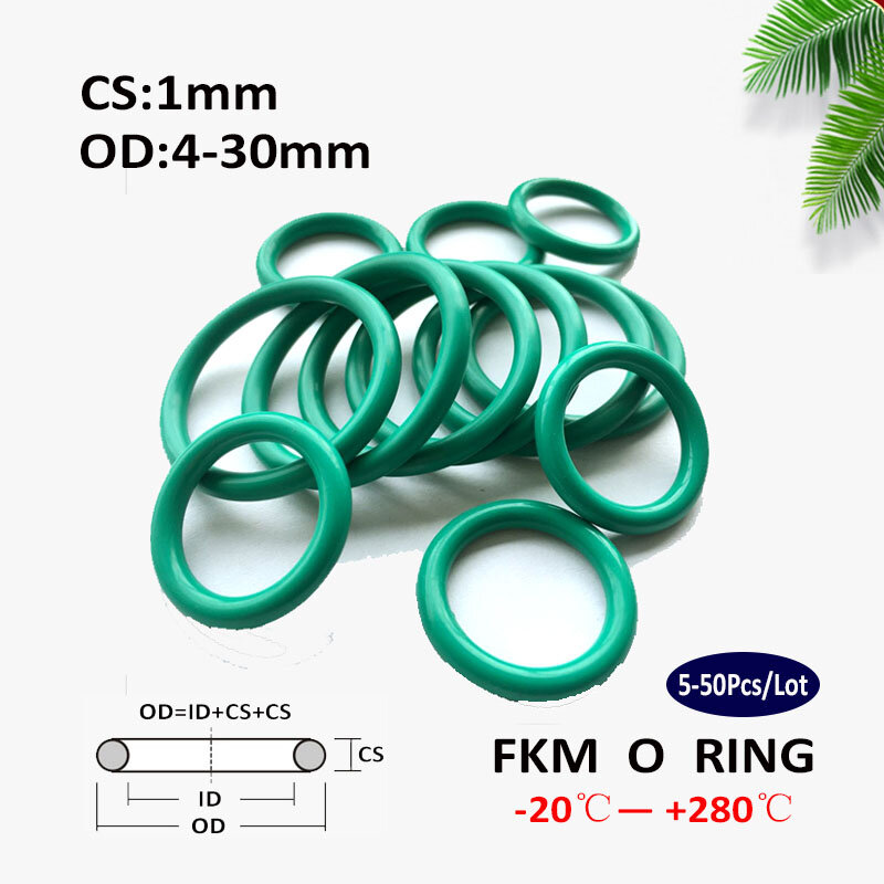 20/50 pces OD4-43mm verde fkm flúor o anel de borracha fio 1-2mm impermeável anel de vedação resistente de alta temperatura