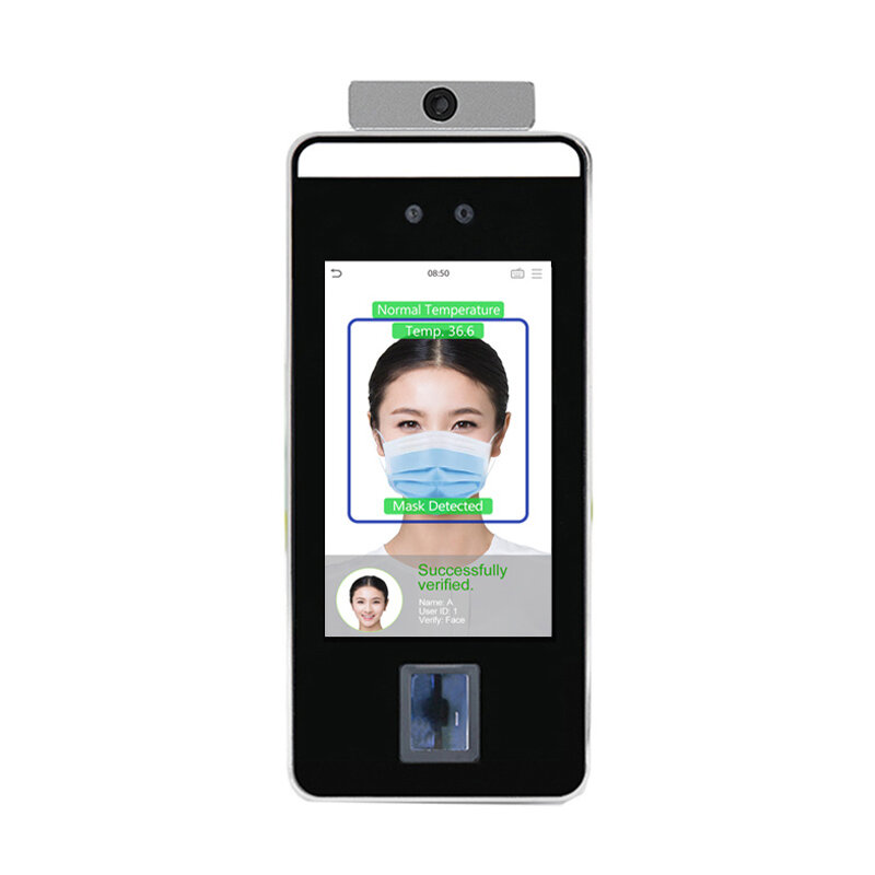 Máquina de controle acesso do comparecimento do tempo da impressão digital do reconhecimento facial da cara dinâmica temperatura corporal opcional