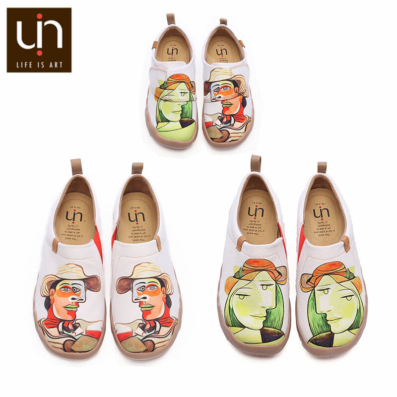 UIN Anna Figure Design Art Painted Canvas Casual Shoes for Women Fashion Loafer Wide Soft Sneaker Comfort Flat Shoes Lightweight