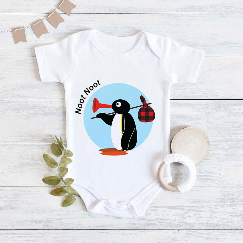 Noot Noot Pingu Gedruckt Baby Kleidung Beliebte Animation Neugeborenen Niedlichen Cartoon Body Sommer Baby Jungen Mädchen Overalls 0-24M
