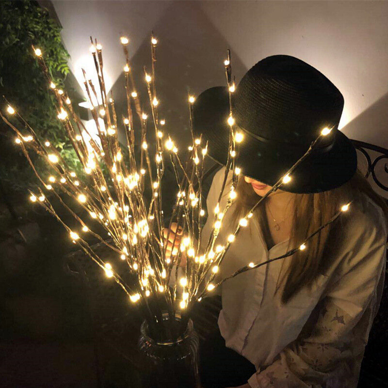 Pohon Natal Lampu Willow Led Perada Aksesoris untuk Luar Ruangan Dekorasi Rumah Ornamen Grinch Musim Dingin Pernak-pernik Rumah