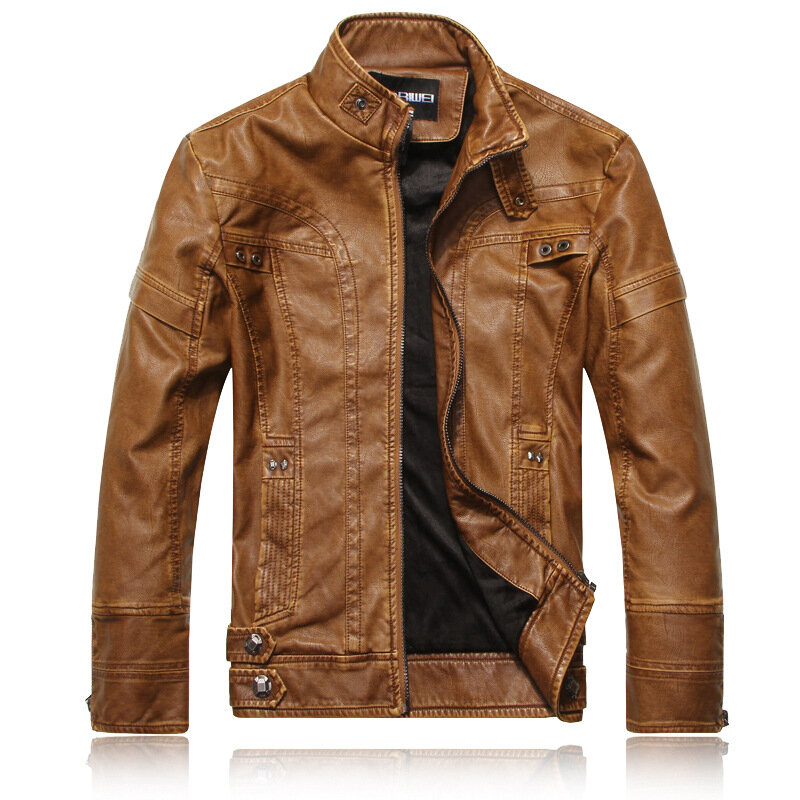 Veste d'hiver en cuir pour homme, manteau coupe-vent, noir et marron, vêtement d'extérieur pour motard, 5XL