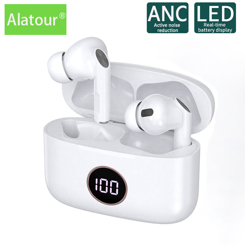 Bluetooth-гарнитура Alatour ANC с активным шумоподавлением, спортивные наушники, беспроводные наушники Bluetooth 5,0 с зарядным боксом, стерео