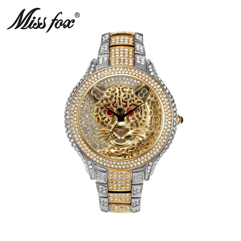Miss Fox-reloj analógico de cuarzo para hombre, accesorio de pulsera resistente al agua con calendario, complemento masculino de marca de lujo con diseño de Tigre, color dorado y plateado genuino, estilo informal