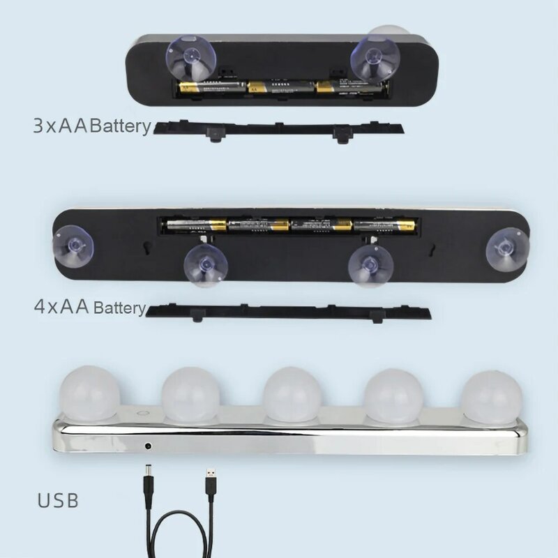 Светодиодный умный зеркальный светильник с USB-разъемом, 5 светодиодный ных лампочек для туалетного столика, регулируемая цветовая температ...