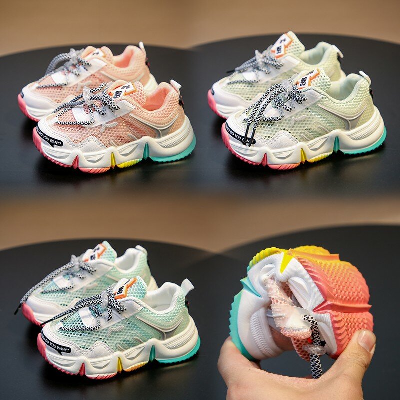New Summer Kids Sport Shoes For Girls Sneakers Rainbow Students Breathable Mesh Children Shoes Running Light Toddler Shoes