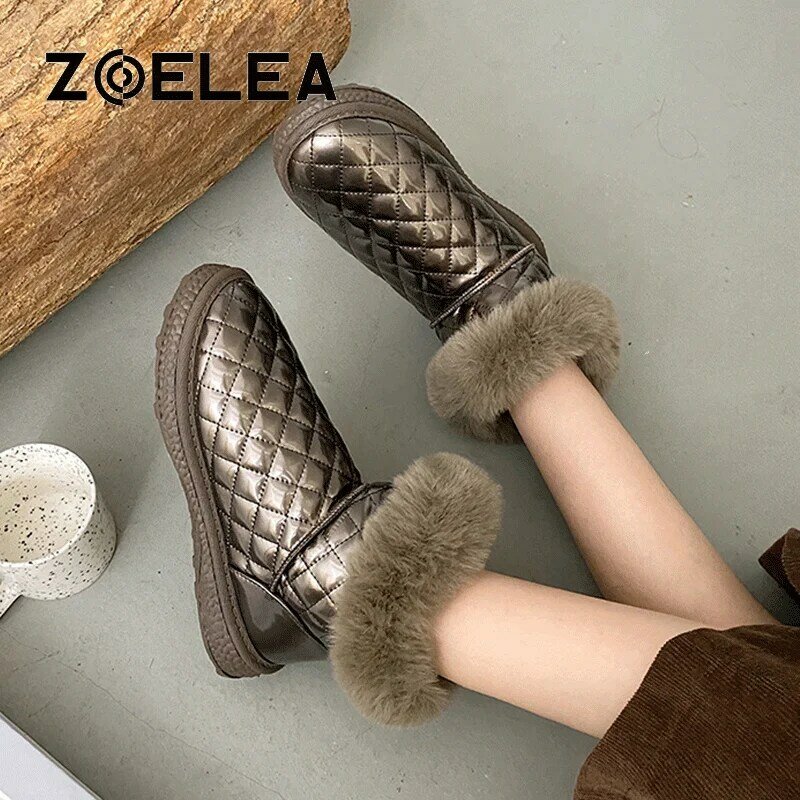 สีขาวหิมะ Boot สำหรับสตรีข้อเท้าตื้นรองเท้าผ้าฝ้าย Plush ฤดูหนาว Warm Boot สำหรับสตรี2021ลายลายสก๊อตรองเ...