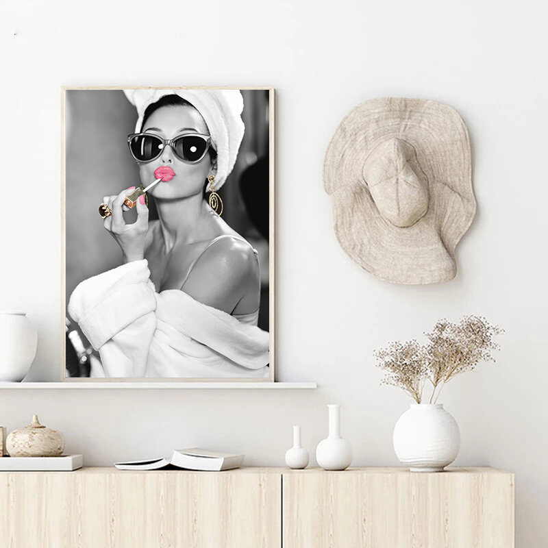 Póster de fotografía en blanco y negro, arte de pared, pintura en lienzo, figura de mujer de moda, impresiones, imagen de dormitorio nórdico para decoración del hogar