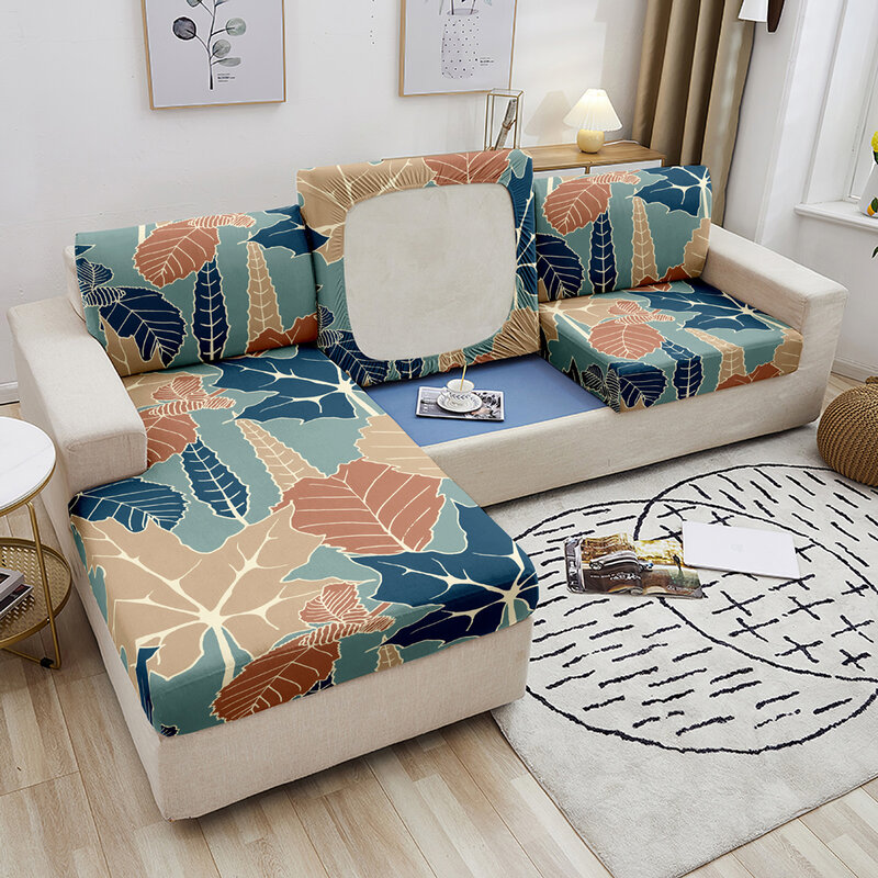 Capa elástica de assento com folhas para sofá, sofá de canto, cobertura para almofada, 1-4 lugares, protetor de móveis