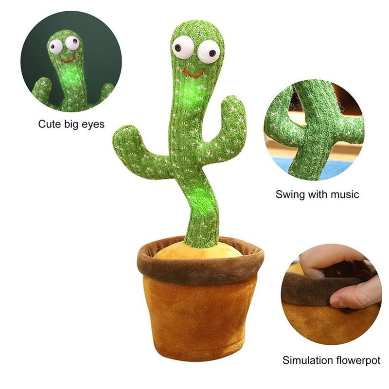 Cactus brinquedo de pelúcia brinquedo de dança eletrônico com 120 inglês canção de dança de pelúcia cactus educação infantil brinquedo para crianças
