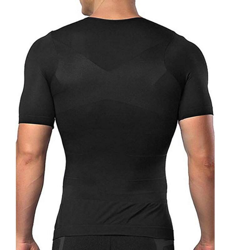 T-Shirt manches courtes pour hommes, couleur unie, contrôle du ventre, entraîneur de taille, amincissant, ventre en maille respirante