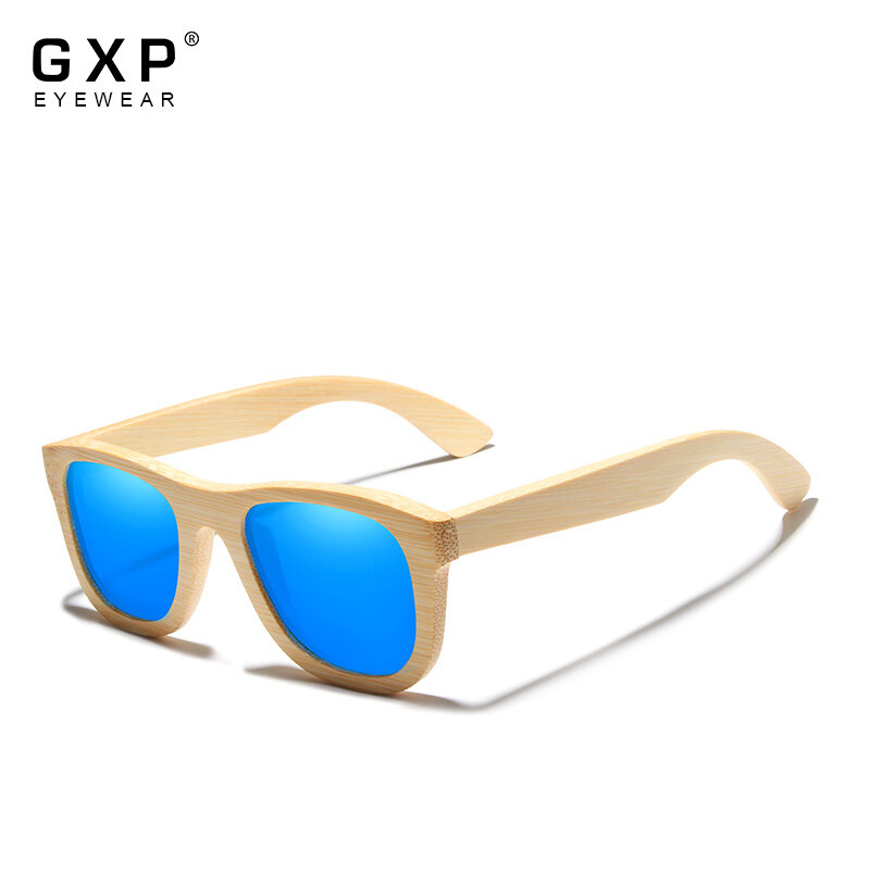 Gxp óculos de sol estilo retrô de bambu natural, espelhado, quadrado, casual, 100%, lente polarizada, uv400, masculino, feminino