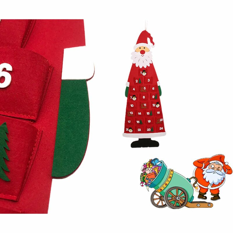 Calendario de Adviento navideño de Santa Claus, adornos de Navidad para vestíbulo, sala de estar, puerta, pared, fiesta, decoraciones colgantes