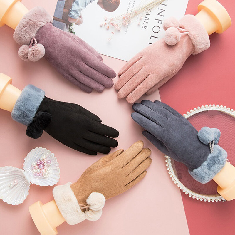 Роскошные замшевые перчатки 2021, варежки, варежки с закрытыми пальцами, перчатка для экрана с указательным пальцем, бархатные плотные женски...
